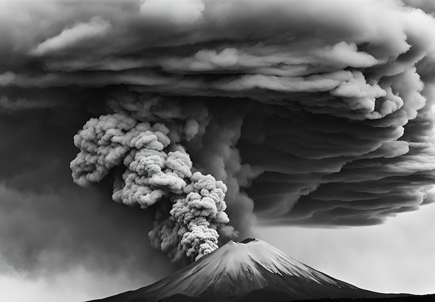 Dance of Destruction A Black and White Depiction of Volcanic Fury