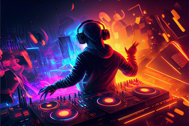 Dance disco party neon party place illustration AI