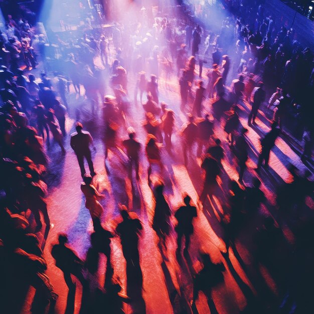 Dance Floor Packed with People and Disco Lights