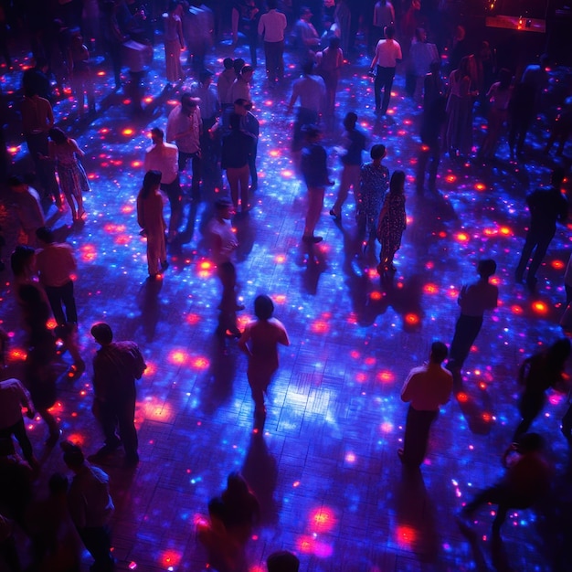 Dance Floor Packed with People and Disco Lights