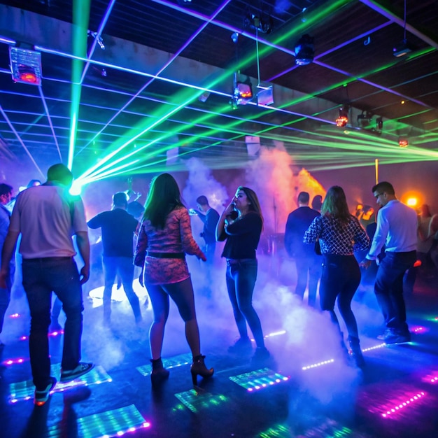 Photo a dance floor with a neon sign that says  party