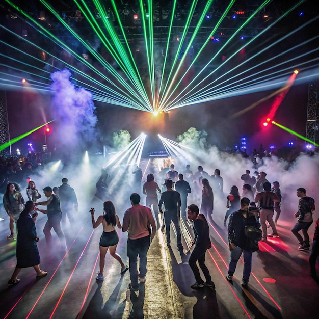 a dance floor with a neon sign that says quot party quot