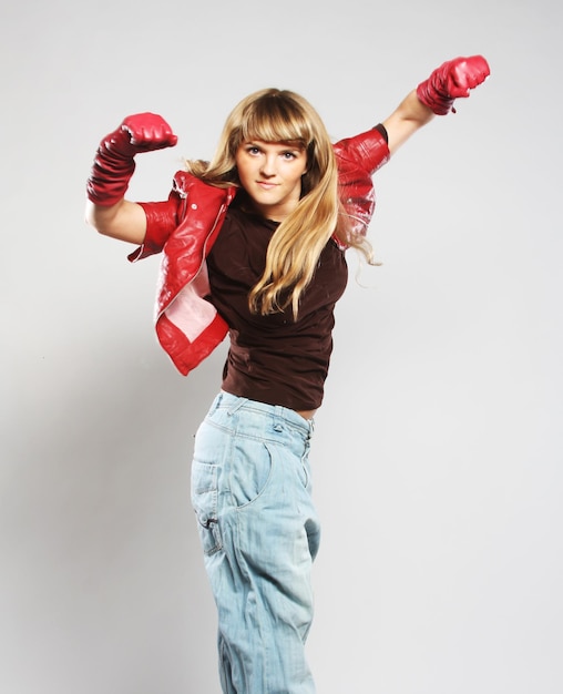 dancer posing on studio background