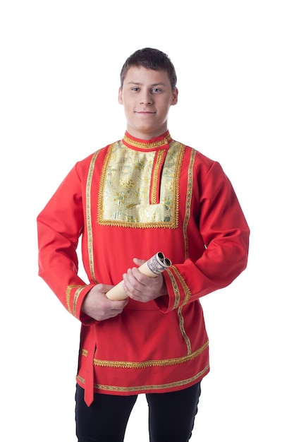 Dancer in russian costume with letter