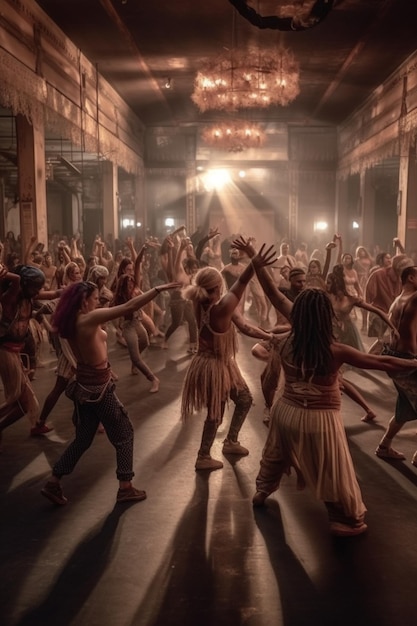 dancers in a dance studio with a crowd of people in the background generative ai