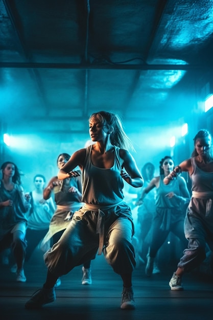 dancers in a dance studio with a crowd of people watching generative ai