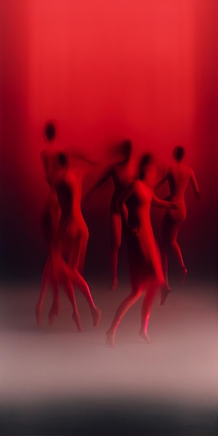 Dancers in red and black outfits dancing a dance pose generative ai