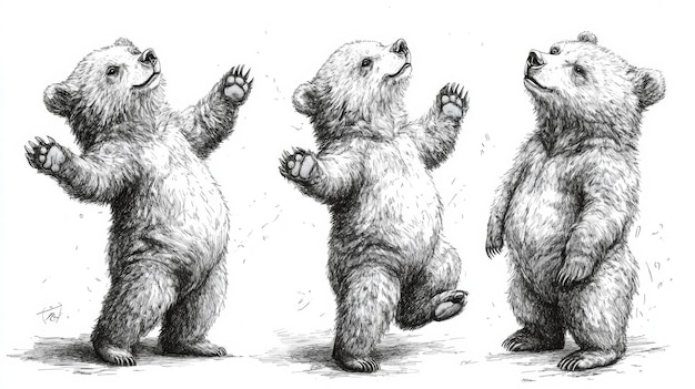 Photo dancing bear cubs sketch generative ai