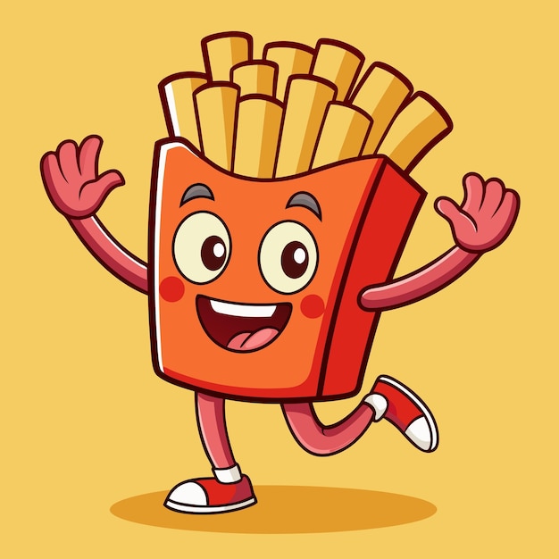 Photo dancing cartoon french fries with happy smile