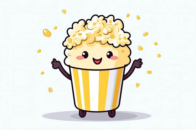 Photo dancing cartoon popcorn character in flat style