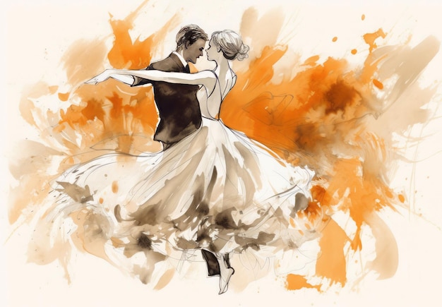 Dancing couple watercolor Fashion art Generate Ai