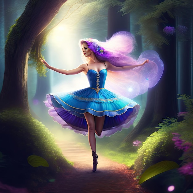 Dancing fairy in an enchanted magical forest Digital artwork