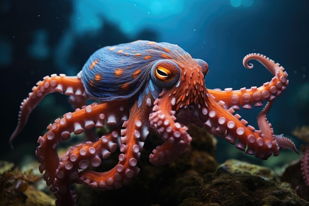 Dancing octopus camouflaged in the ocean depths generative IA