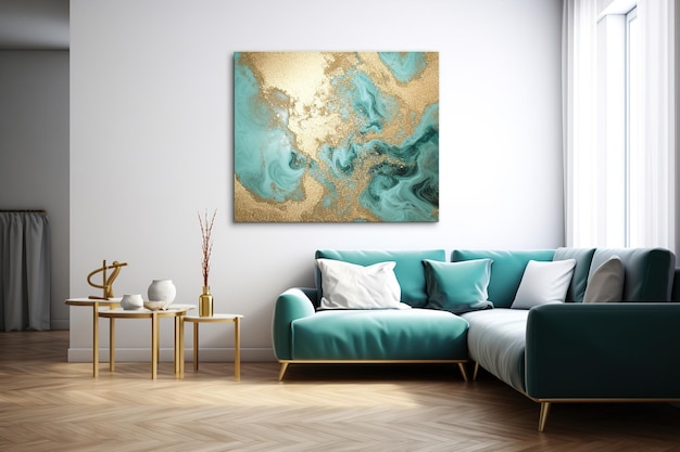 Dancing with Hues Blue Pastel Abstract Turquoise Gold Marble Artworks