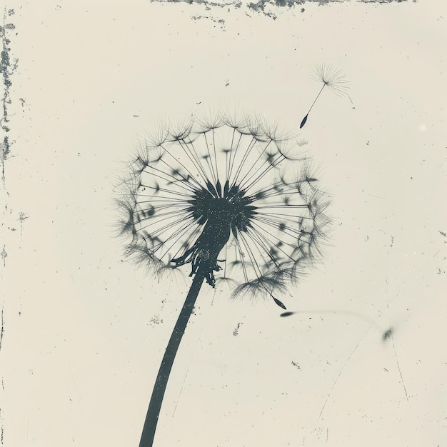 dandelion blowing in the wind Black silhouette with flying dandelion buds