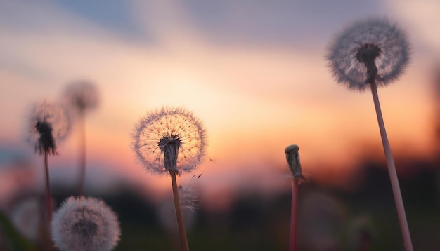 Photo dandelion dreams in pastel sunset breeze