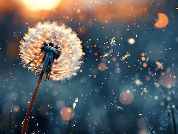 Photo a dandelion is in the snow with the sun behind it