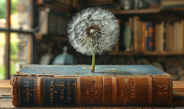 Dandelion Puff in a Vintage Book Creative and Nostalgic transparent background PNG PSD