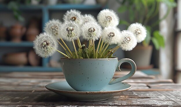 Dandelion Puff in a Vintage Vase Charming Indoor Decor transparent background PNG PSD