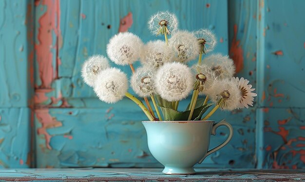 Dandelion Puff in a Vintage Vase Charming Indoor Decor transparent background PNG PSD