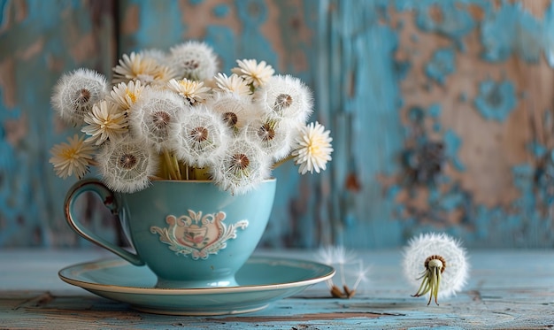 Dandelion Puff in a Vintage Vase Charming Indoor Decor transparent background PNG PSD