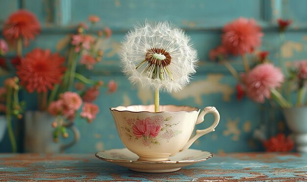 Dandelion Puff in a Vintage Vase Charming Indoor Decor transparent background PNG PSD