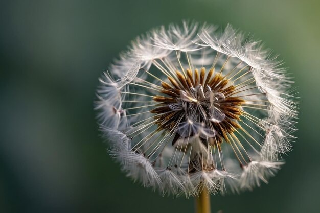 Dandelion seed head against blurred background