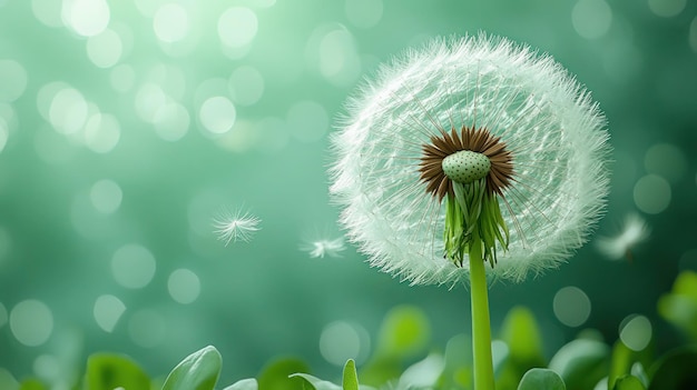 Photo dandelion seeds blowing in the wind