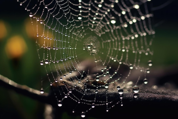 Dandelion seeds caught in a spider web