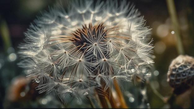 Dandelion seeds on dark background Closeupgenerative ai