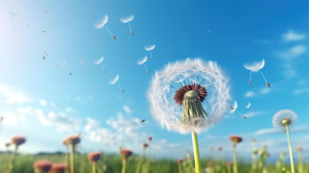 Photo dandelion seeds flying in the wind