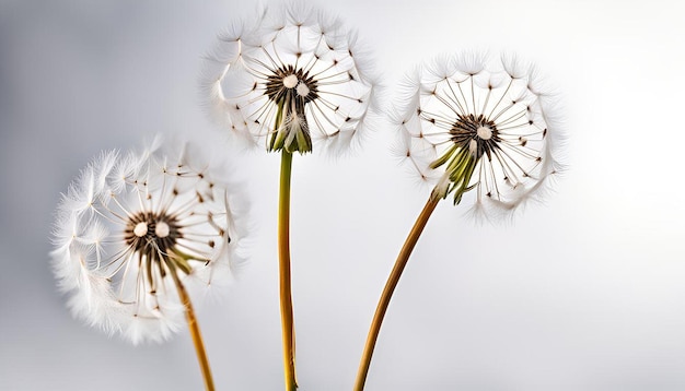 Dandelion seeds on white background