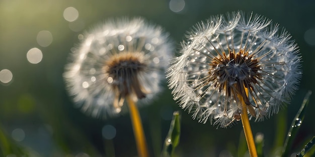 Dandelion Seeds with Dew Drops in Soft Focus