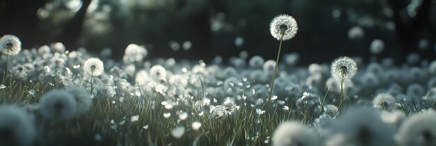 Dandelions swaying in a gentle breeze