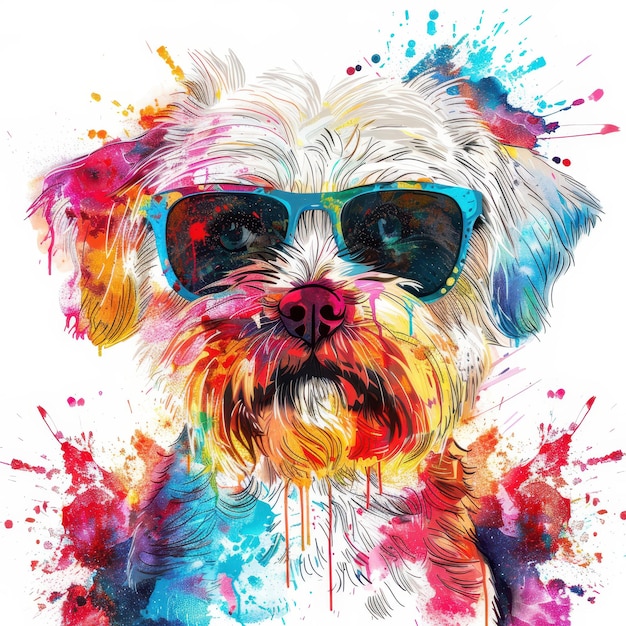 Dandie Dinmont Terrier dog wearing sunglasses in colorful pop art style