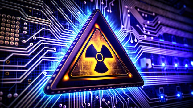 Danger Warning and Energy Symbol in Cyber Technology Digital Concept 3D Illustration