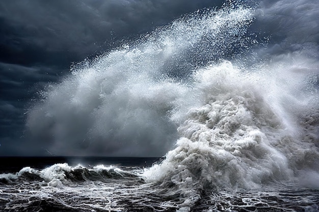 Dangerous approaching storm over sea or ocean with huge wave