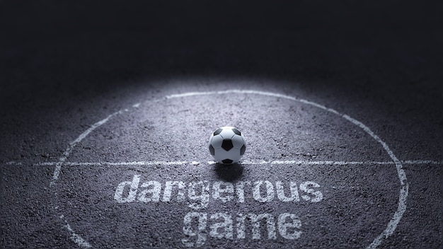 Dangerous game with soccer ball on asphalt