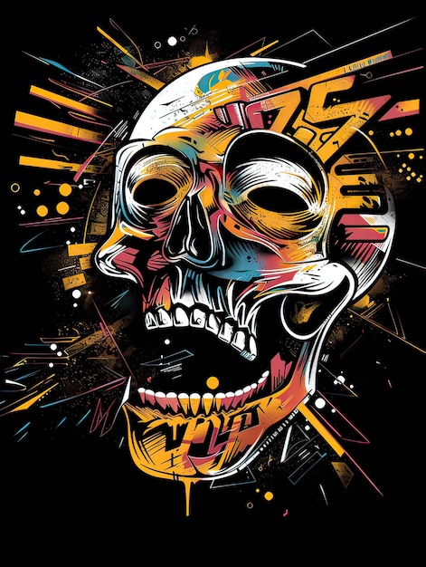 Dangerous Skull Trendy Style Graffiti Typographic art black background vector art AI Generated