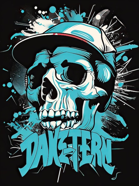 Photo dangerous skull trendy vector style graffiti typographic art black background vector art ai generate