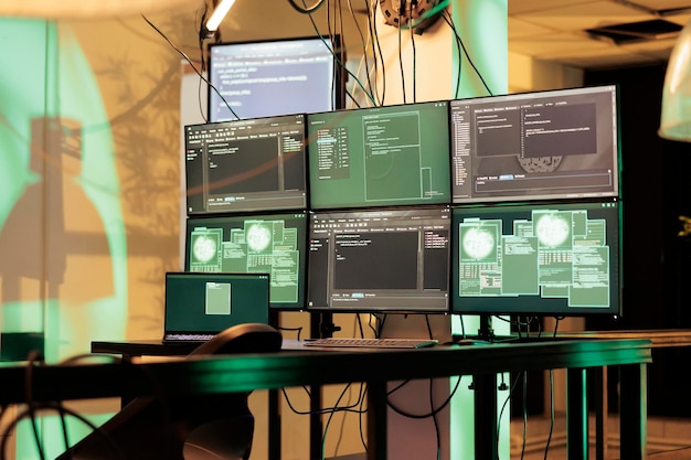 Dangerous software script running on multiple monitors, personal information stealing, database hacking at night. Committing cyberterrorism, online server password cracking, causing malware.