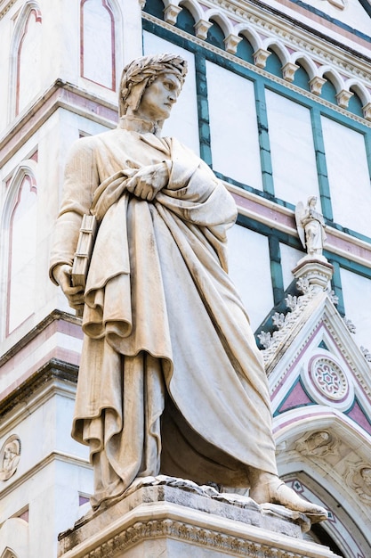 Dante Alighieri statue in Florence Tuscany region Italy Amazing blue sky background