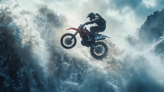 Daring Motorcycle Stunt Over Raging Rapids Adrenaline Fueled Adventure in the Wilderness