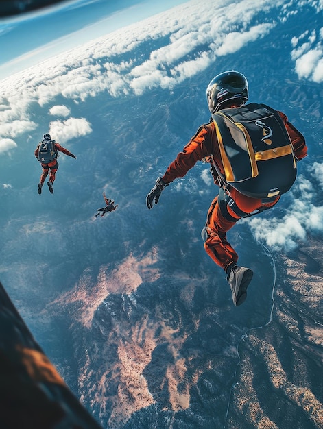 Daring Skydivers Freefall from HighAltitude Airplane