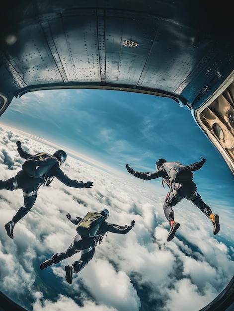 Daring Skydivers Freefall from HighAltitude Airplane