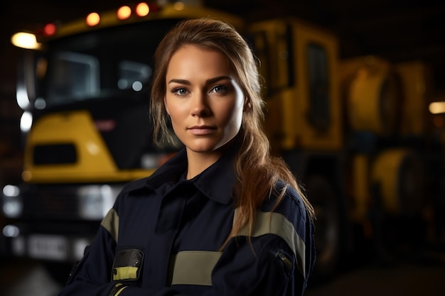 Daring Woman Firefighter in Safety Gear Generative AI