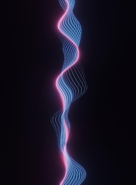 Dark abstract 3d render background with glowing wave Wavy glowing bright flowing curve lines magic glow energy Shiny moving lines design element Futuristic technology conceptCopy space for text