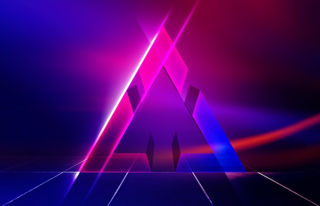 Dark abstract background Neon geometric 3d figure UV smoke 3d illustration