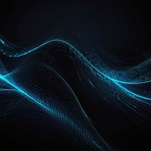 Dark abstract background with glowing wave Shiny moving lines design element