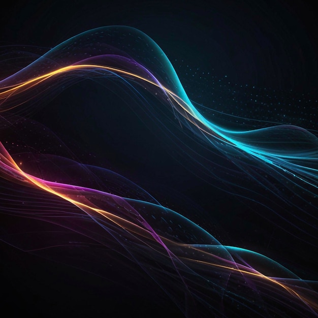 Dark abstract background with glowing wave Shiny moving lines design element